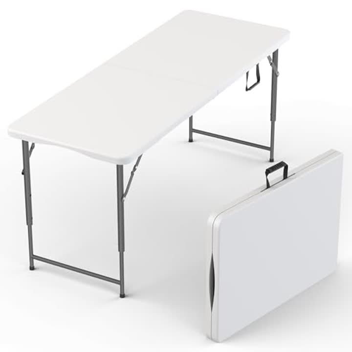 5.5 Feet ADJUSTABLE Foldable Table with Built in Handle & Steel Legs | 5.5FT…