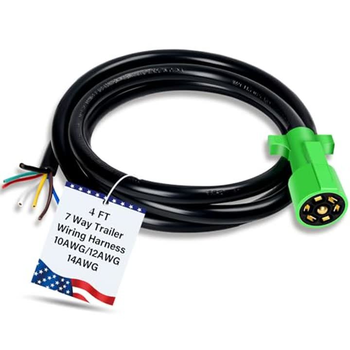 Anayguto 4 FT 7 Way Trailer Plug Pure Brass 7 Pin Trailer Wiring Harness