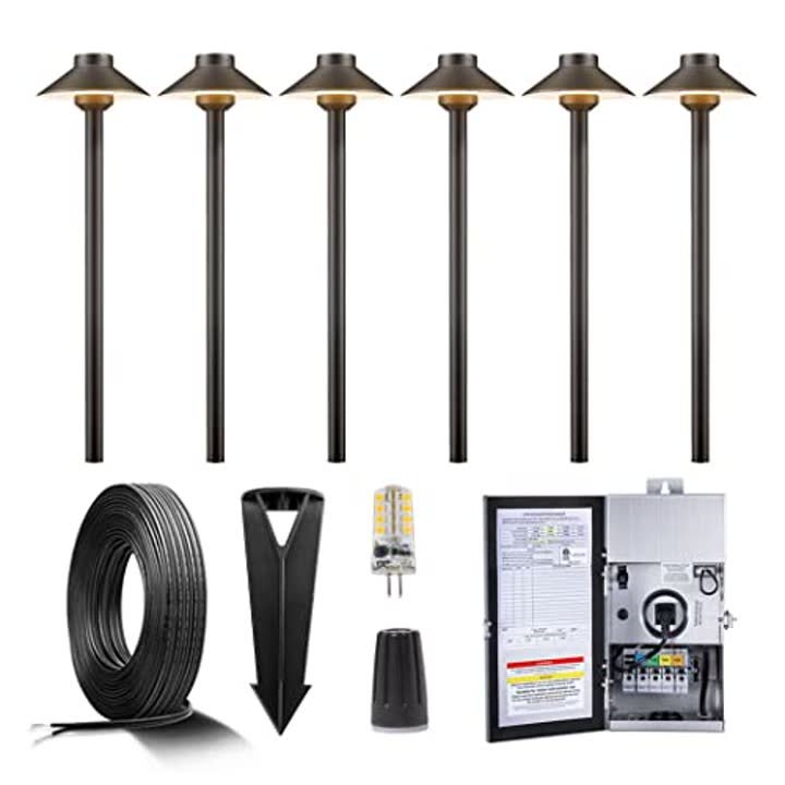 Gardenreet Brass Low Voltage Landscape Path Lights(6 Pack) Kit 12V LED with…