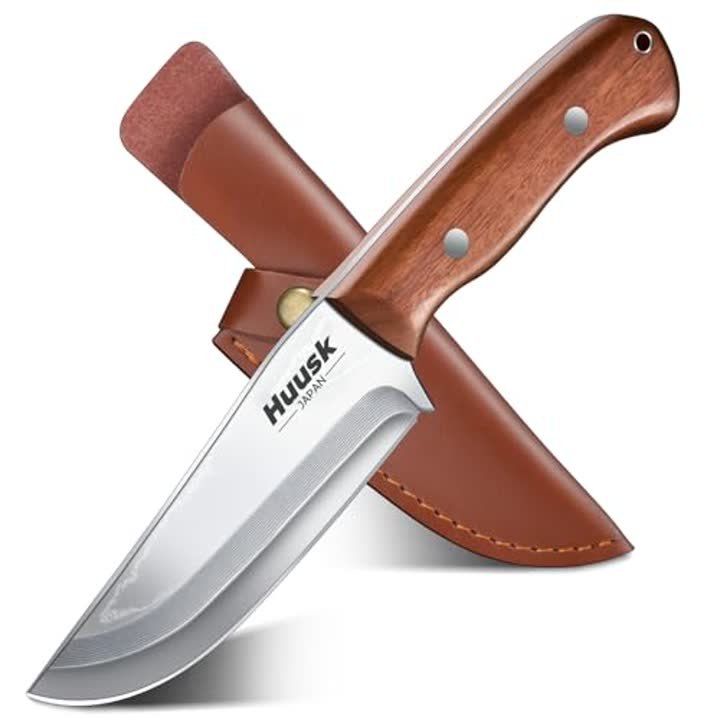 Huusk Bushcraft Knife Fixed Blade Hunting Knives with Leather Sheath 5"…