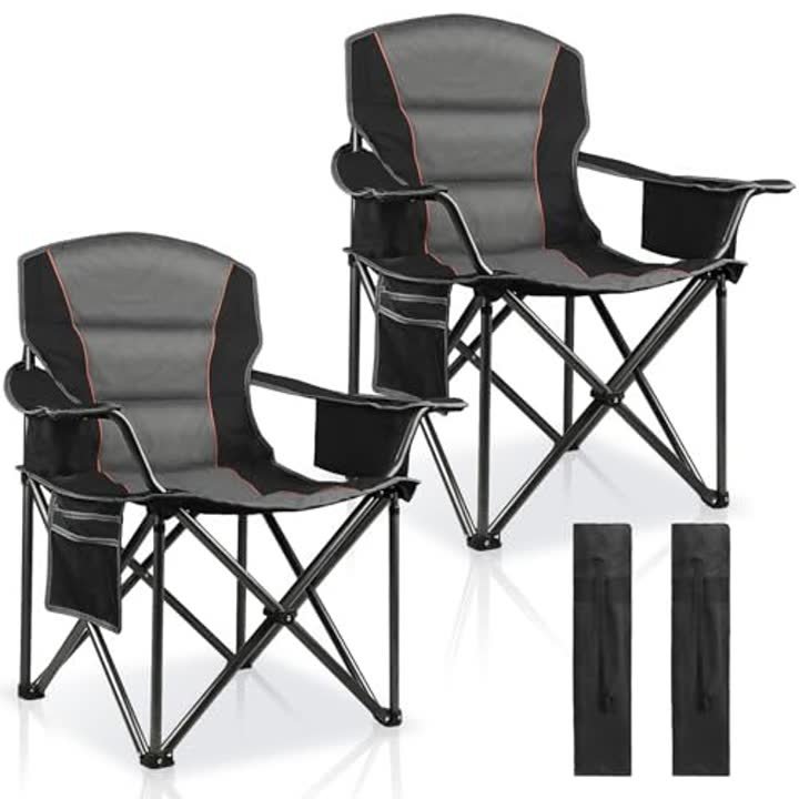 LANMOUNTAIN 2 Pack Padded Oversized Camping Chairs for Adults